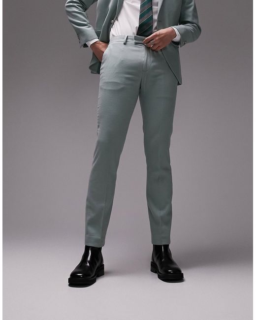 Topman skinny stacker suit pants in sage-