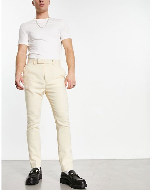 Asos Design dressy tapered wool mix pants in stone puppytooth-