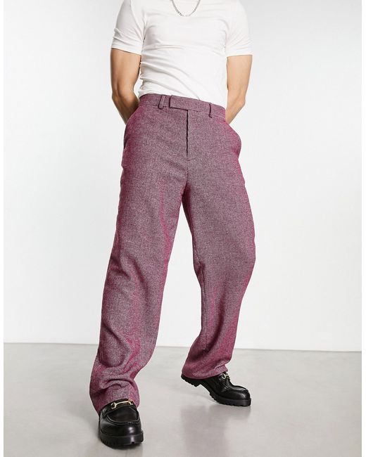 Asos Design smart wide wool mix pants in burgundy puppytooth-