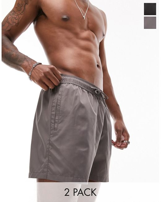 Topman 2 pack swim shorts in black and gray-