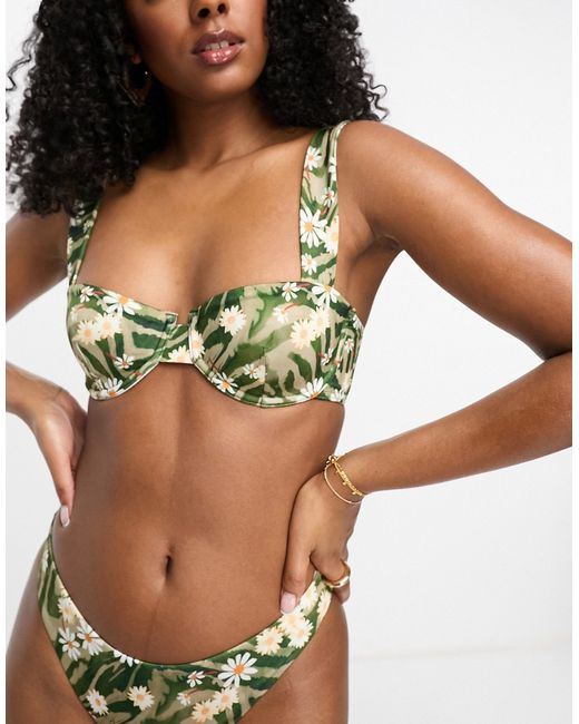 Asos Design mix and match underwire bikini top in animal daisy print-