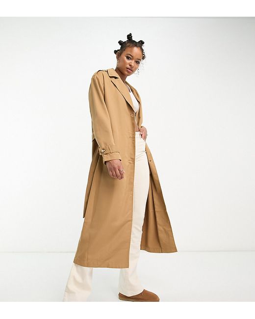 Only Tall longline trench coat in camel-