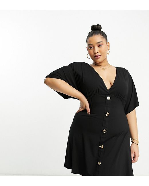 ASOS Curve DESIGN Curve flutter sleeve mini tea dress with buttons in