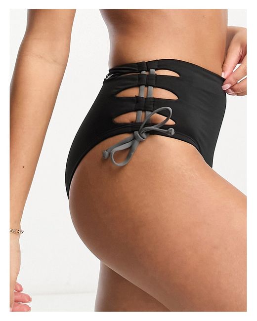Nike Swimming solid lace-up high waist cheeky bikini bottoms in