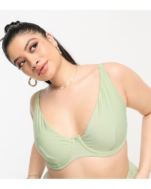 Asos Design Curve mix and match step front underwired bikini top in sage