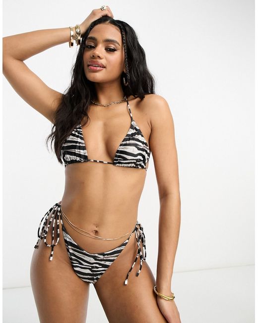 South Beach mix match triangle bikini top in zebra print-