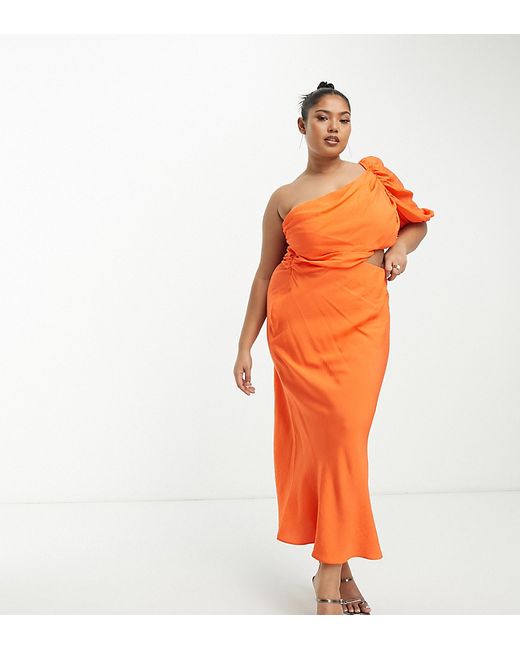 ASOS Curve DESIGN Curve washed one shoulder maxi dress with cut out side waist detail in