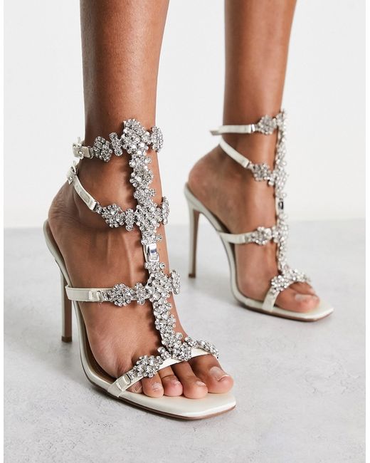 SIMMI Shoes Simmi Bridal Isabeau embellished heeled sandals in ivory satin-