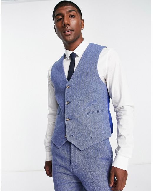 Asos Design wedding skinny wool mix suit vest in light herringbone
