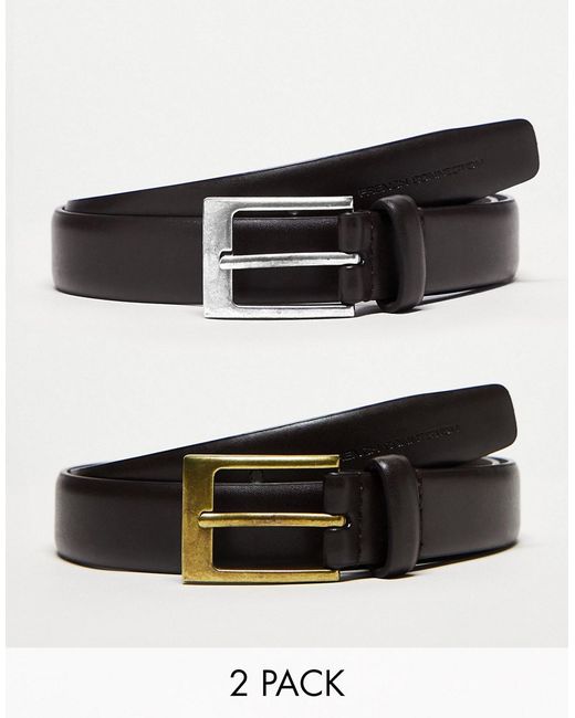 French Connection 2 pack prong buckle belt in brown