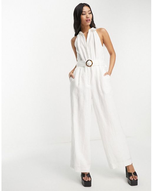 Ever New sleeveless jumpsuit with belt in ivory-