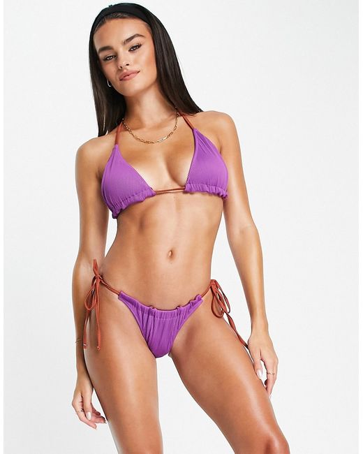 We Are We Wear Melissa reversible ribbed triangle bikini top in ultraviolet vs cinnamon-