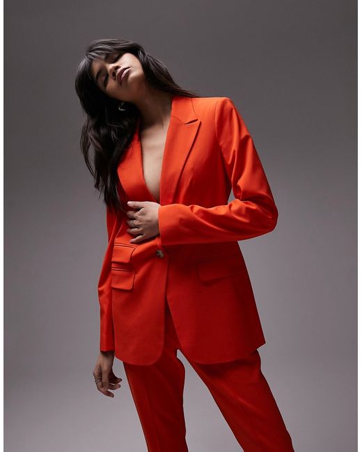 TopShop slim feminine blazer in red part of a set-