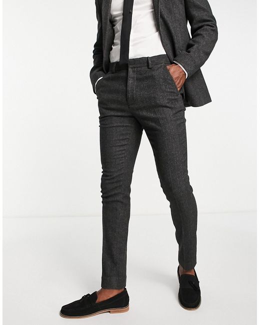 Asos Design skinny wool mix suit pants in charcoal herringbone-