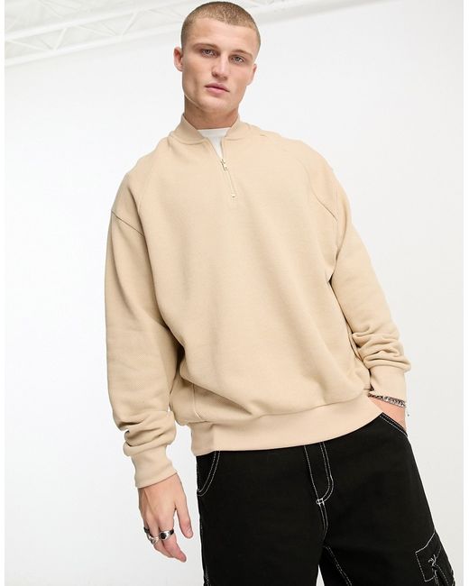 Asos Design oversized half zip baseball sweatshirt in pique-