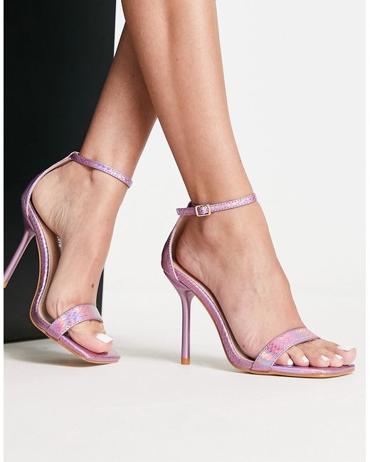 Glamorous barely there heeled sandals in iridescent croc-