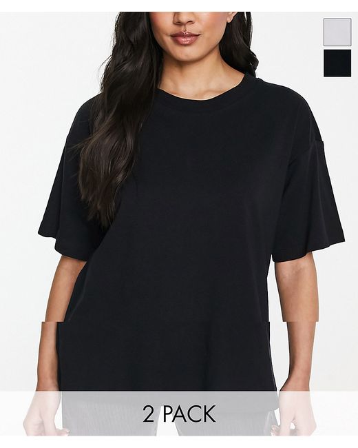 Asos Design 2 pack oversized t-shirt in black white-