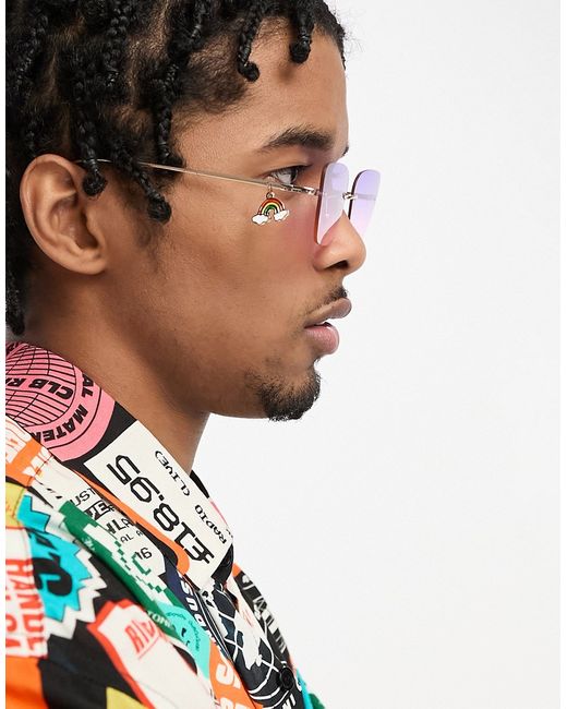 Asos Design rimless sunglasses in with rainbow charm