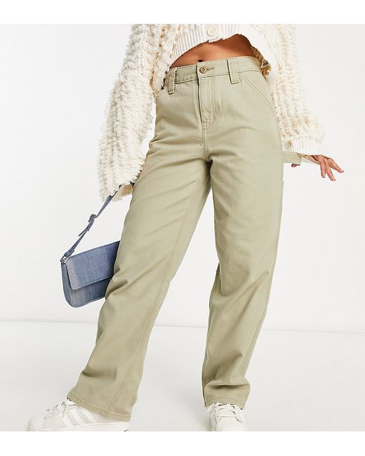 ASOS Petite DESIGN Petite minimal cargo pants in khaki with contrast stitching-