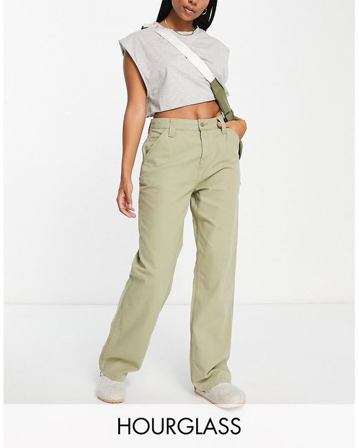 Asos Design Hourglass minimal cargo pants in khaki with contrast stitching-