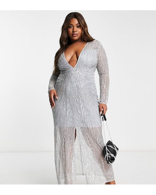ASOS Edition Curve embellished slit front maxi dress in ice