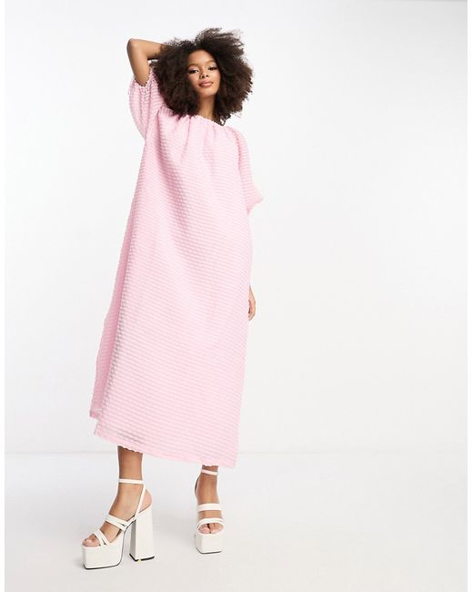 Asos Design textured midi smock dress with gathered neck in