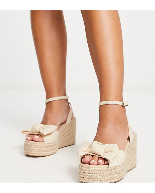 Asos Design Wide Fit Trisha bow detail espadrille wedges in natural fabrication-