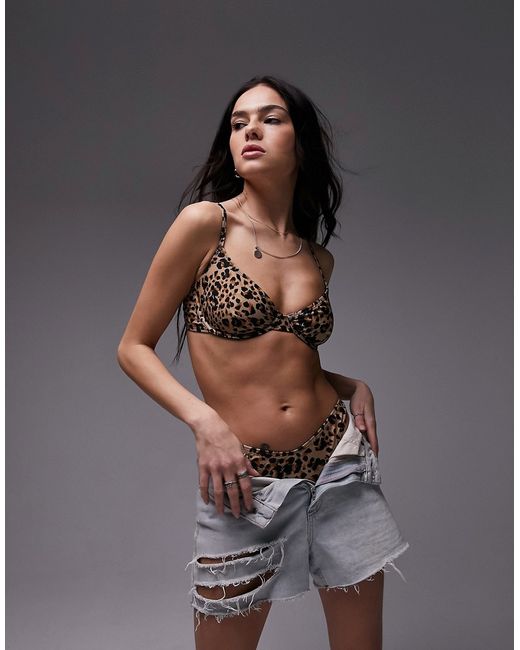 TopShop mix and match underwire bikini top in leopard print-