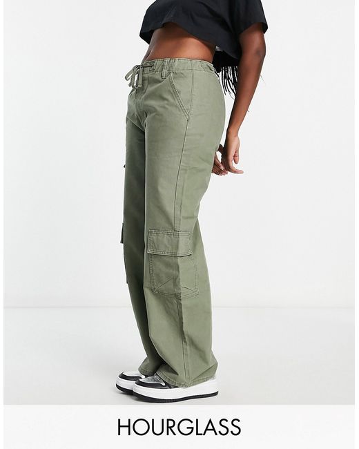 Asos Design Hourglass oversized cargo pants with multi pocket and tie waist in khaki-
