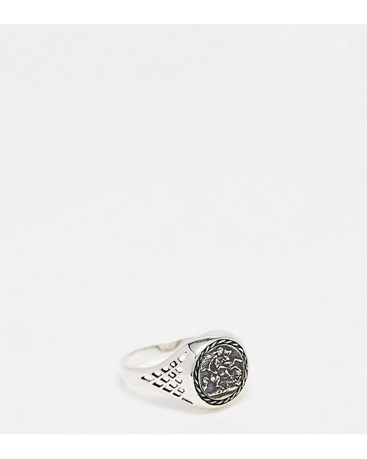 Asos Design sterling signet ring with coin in burnished tone