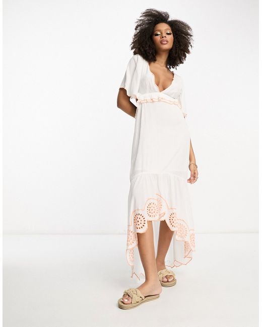 River Island embroidered cut out maxi beach dress in