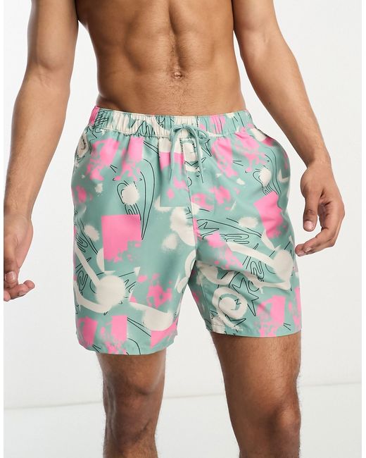 Asos Design swim shorts in mid length abstract print-
