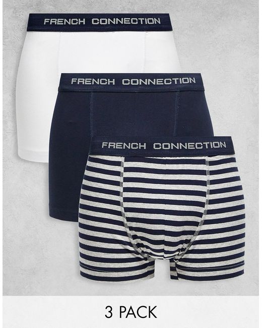 French Connection 3 pack boxers in blue and black stripe