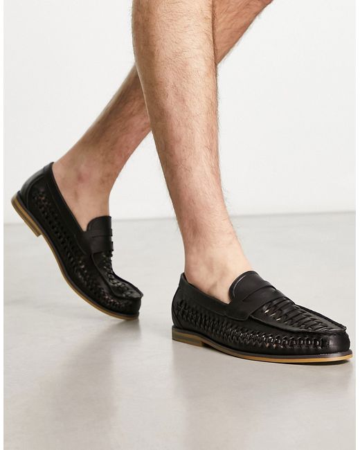Truffle Collection faux leather woven penny saddle loafers in