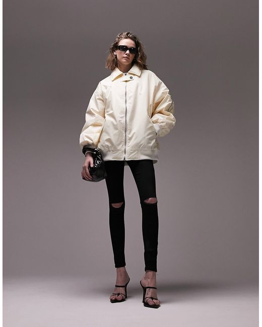 TopShop oversized collar bomber jacket in cream-