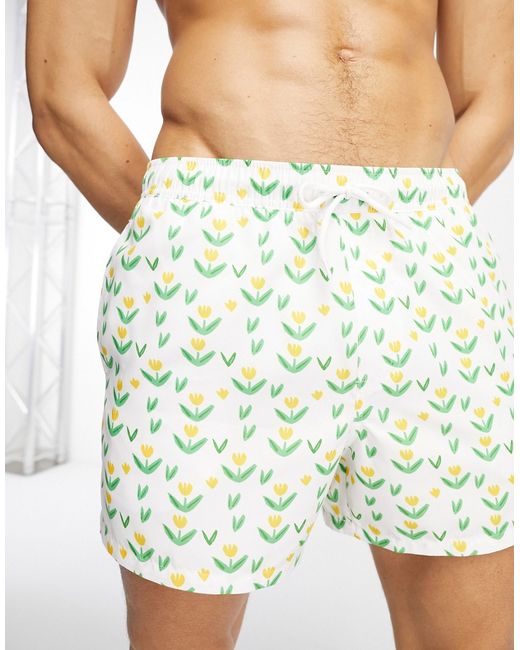 Asos Design swim shorts in short length flower print-