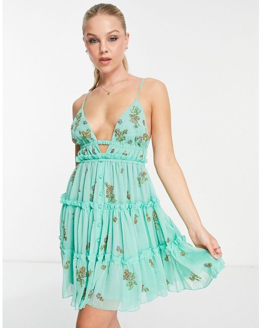 Asos Design cami mini dress with pop floral embellishment-