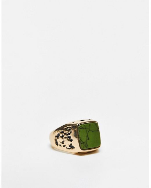 Icon Brand square signet ring with green stone in