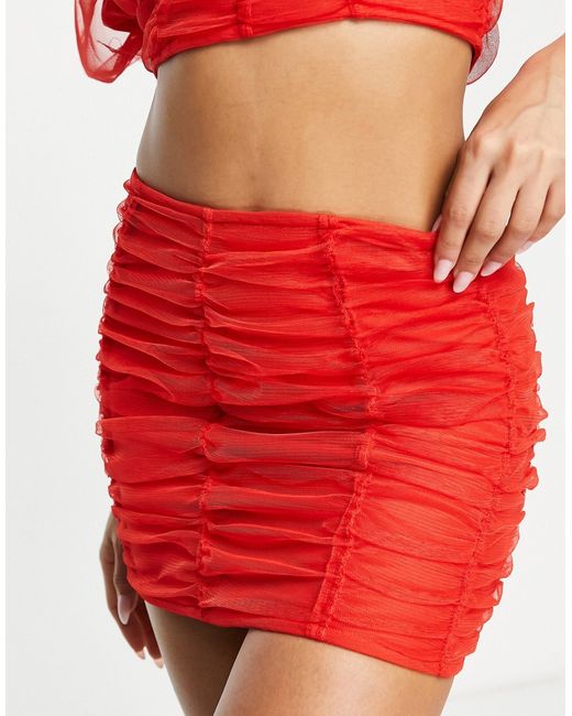 Asos Design mesh ruched mini skirt in part of a set