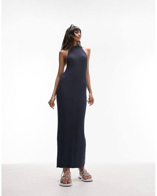 TopShop knitted halter neck ribbed midi dress in