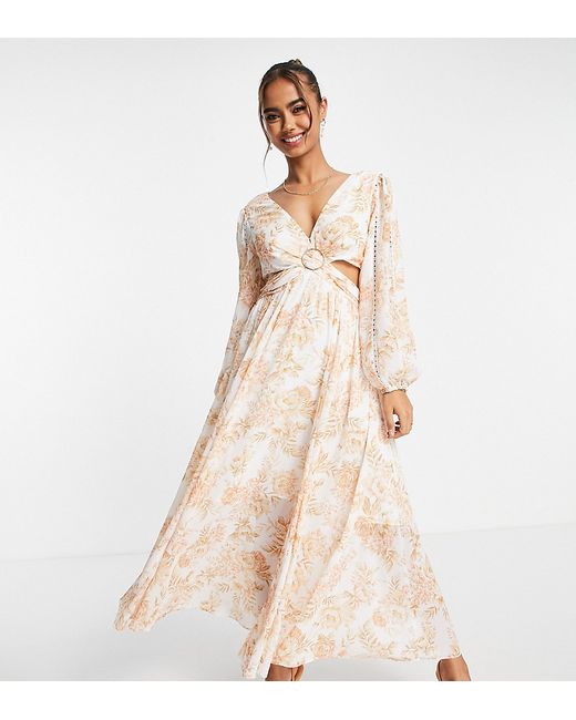 Ever New cut-out long sleeve maxi dress in apricot floral-