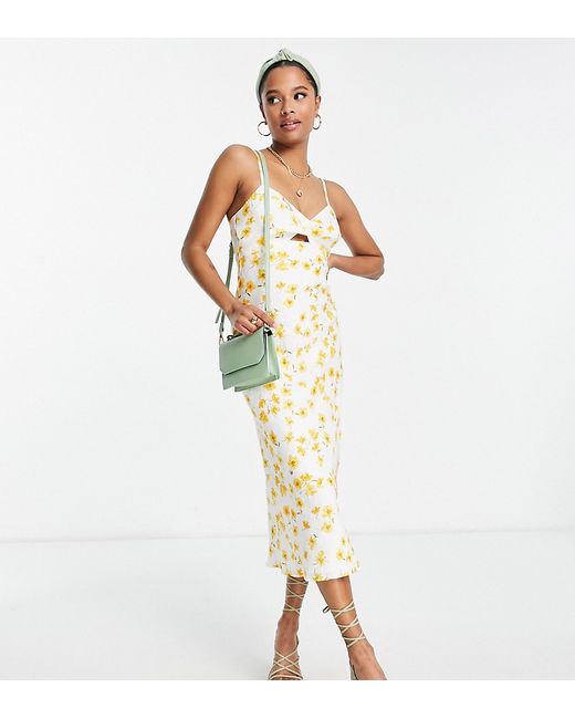 Ever New Petite cut-out midi dress in ivory buttercup floral-