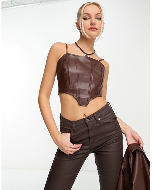 Heartbreak faux leather corset top in chocolate part of a set
