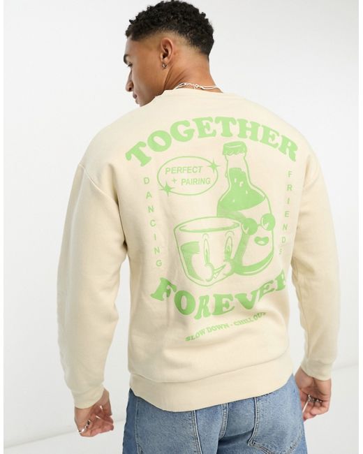 Jack & Jones Originals oversized sweatshirt with drinks back print in