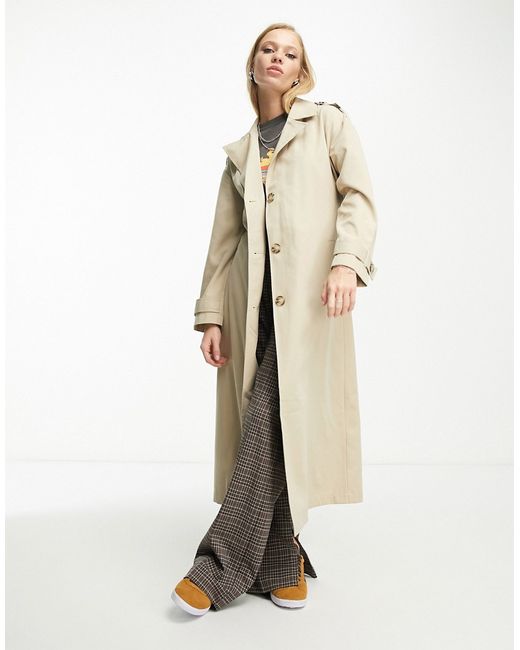Only longline trenchcoat in stone-