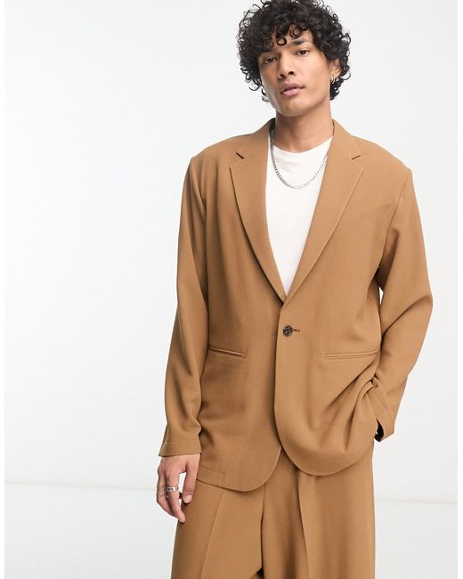 Asos Design relaxed oversized soft tailored suit jacket in tobacco crepe-