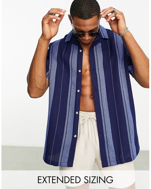 Asos Design relaxed revere textured stripe shirt in