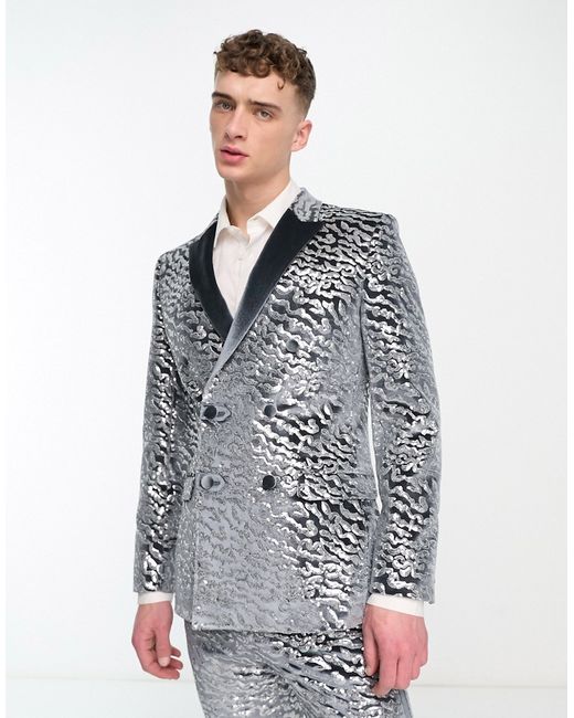 Asos Design super skinny velvet sequin suit jacket in