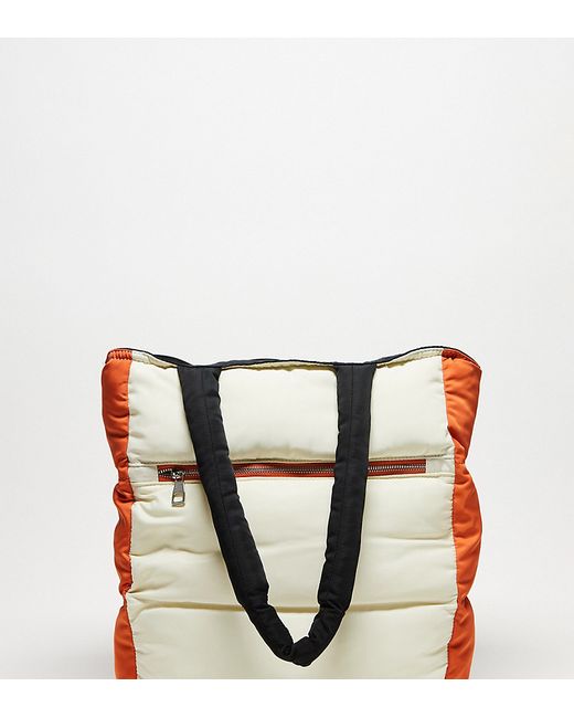 Public Desire Triton tote bag with front pocket in stone orange trim-