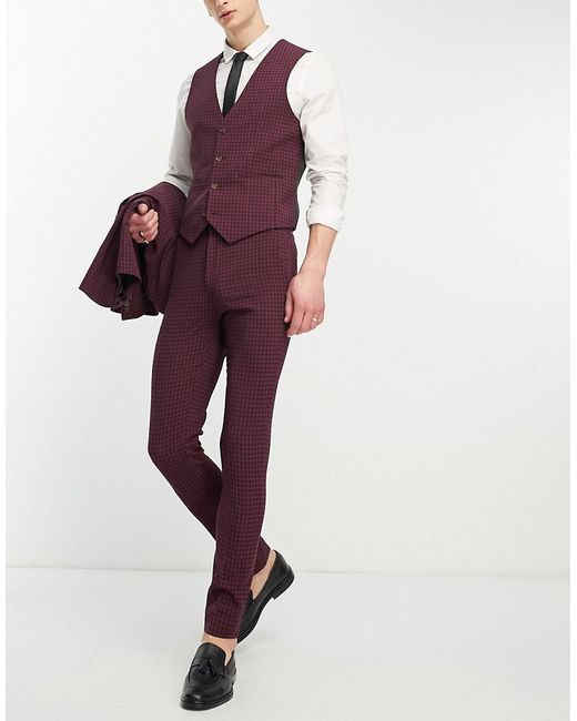 Asos Design skinny suit pants in burgundy gingham-